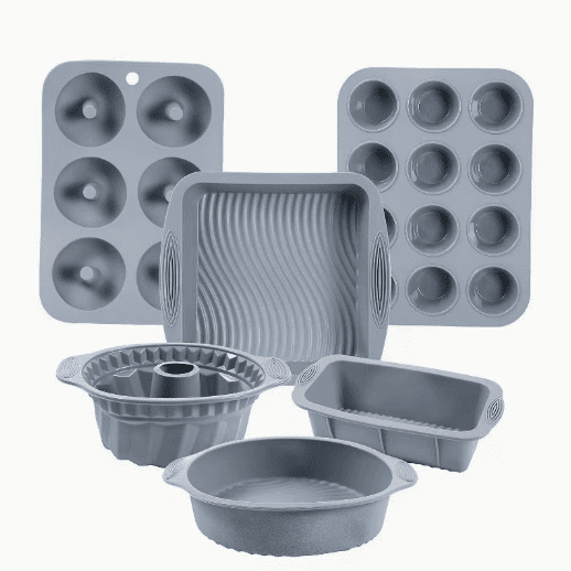 6-piece silicone baking pan set for cakes,food-grade silicone cake molds,non-slip,heat-resistant,high-temperature resistant,easy to clean,essential oven molds for holidays,non-stick baking pan