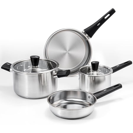 6-piece stainless steel cookware set, kitchen cookware set with heat-resistant handles, suitable for gas stoves, induction cooktops and ceramic cooktops, dishwasher safe, non-toxic and durable, suita
