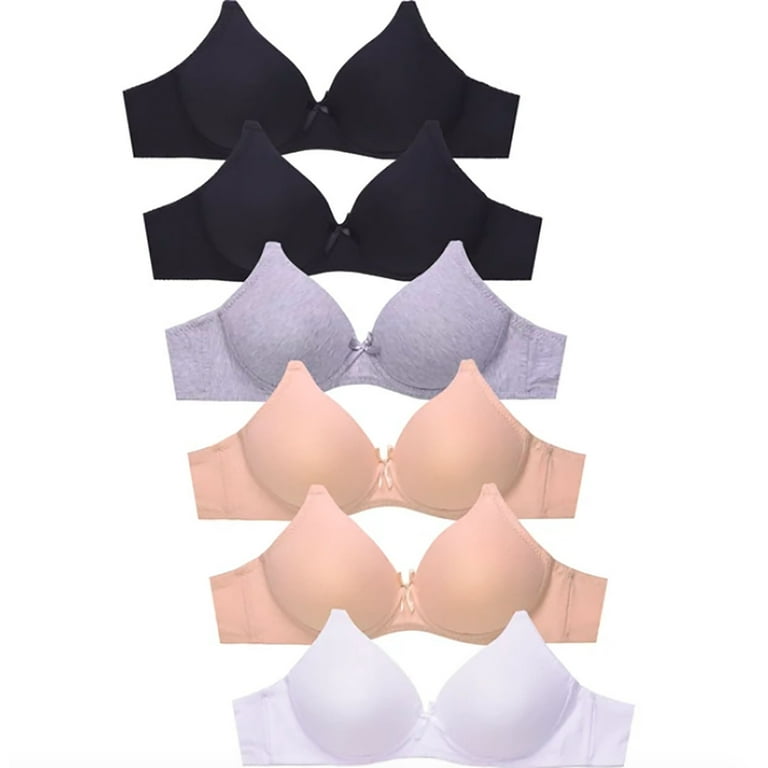 6 pieces Big Girls Bras Teenager Molded Padded Wire Free Junior Training  Bra 30A 32A 34A 36A 34A (70390-A-52L6)