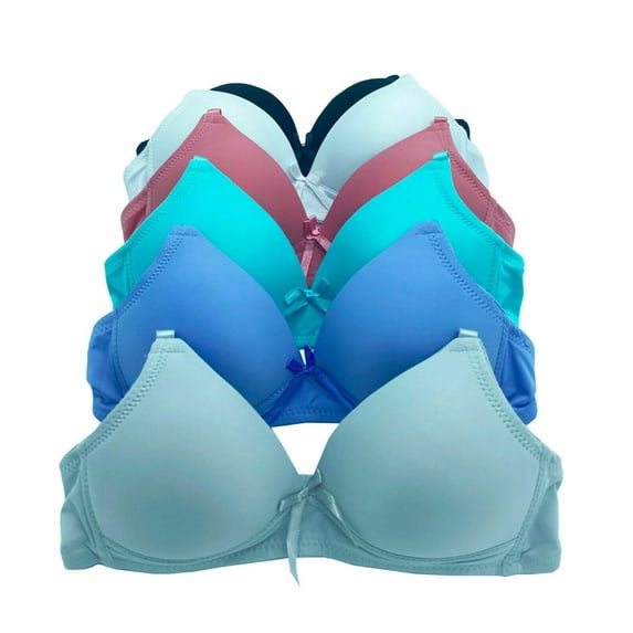 6 pieces Big Girls Bras Teenager Molded Padded Wire Free Junior Training Bra 30A 32A 34A 36A (36A)