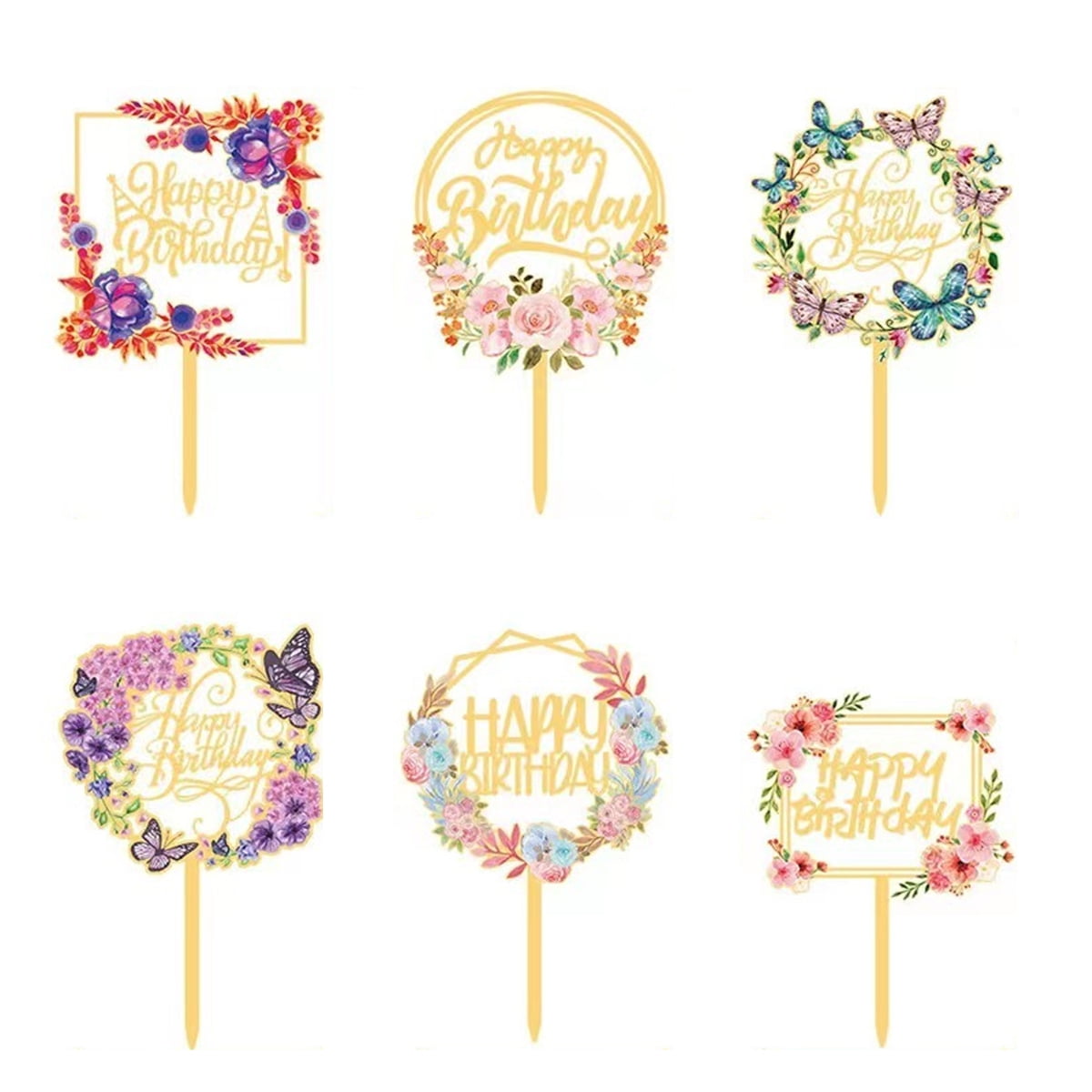 6 pieces Happy Birthday cake insert acrylic cake insert various ...