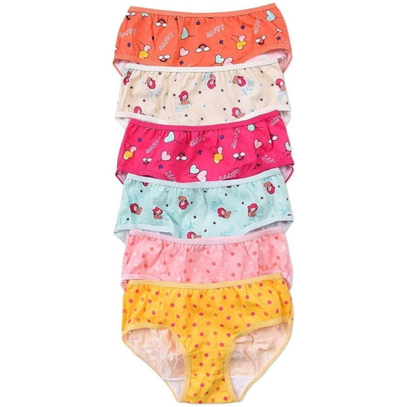 6 pieces Mermaid Polka Dot Princess School Kid Girl 100% COTTON Bikini Panty S/M/L/XL (gp024/029) (SMALL, style # GP029)