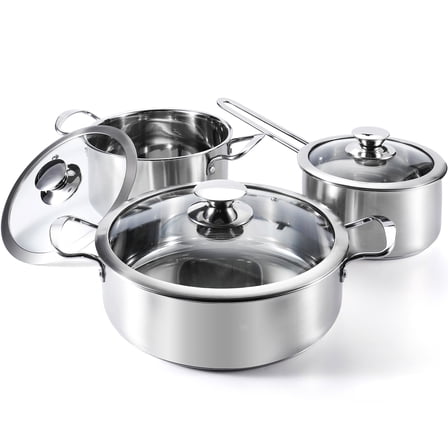 6 pieces Stainless Steel Pots Set, Non-stick, Suitable for Induction Cookers and Gas Stoves, Dishwasher Safe