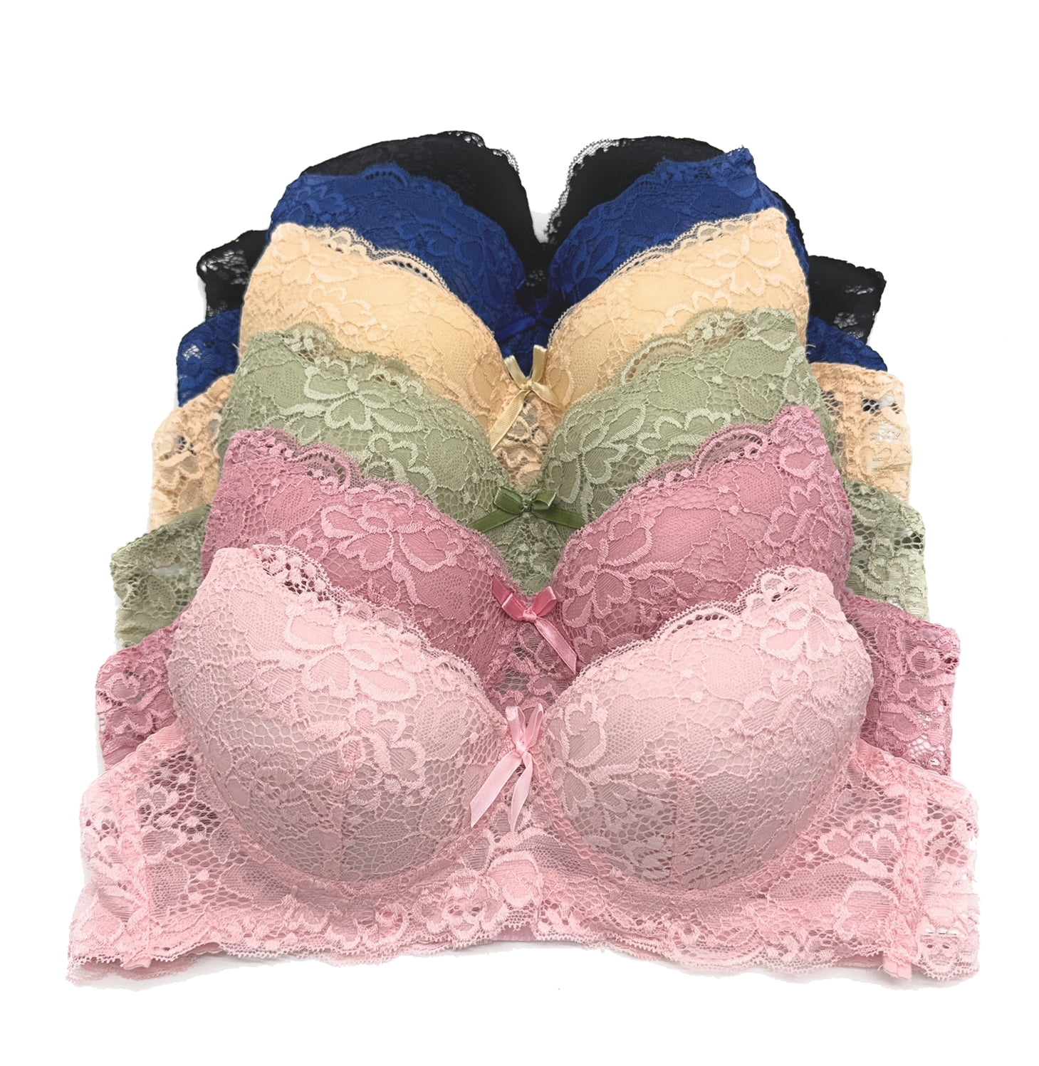 6 pieces of Pushup Underwired Lace Lady's Gentle Push Up Bra A B C Cup 30A  (1007-64RE3) 