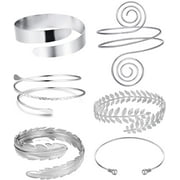 6 pieces of arm cuffs, upper arm with cuff bracelets, ladies silver gold adjustable armband set