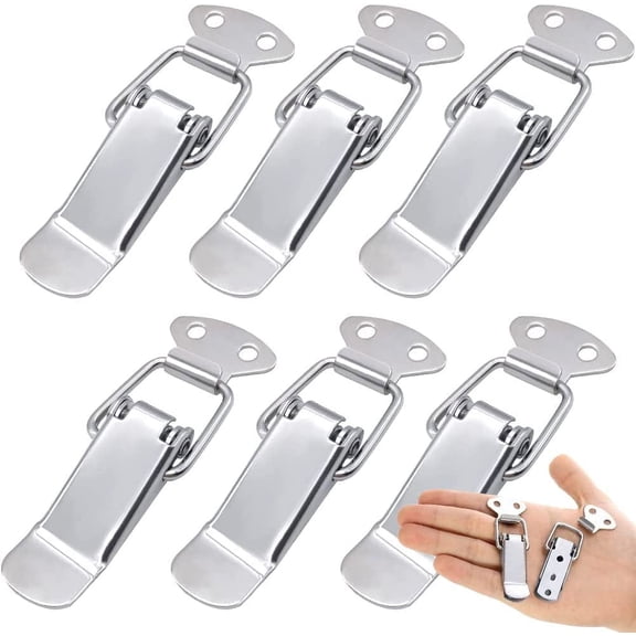 6pcs Silver Stainless Steel Box Latch Lever Door Window Drawer Cabinet Tool Box Anti-theft Buckle