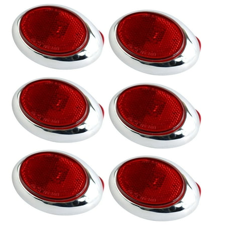 6 pk 4" Red Oblong Clearance Light Side Marker Truck Trailer w Chrome Bezel 2 LED