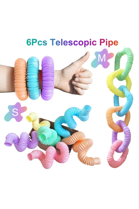 6 pk Pop Tube Sensory Toys - Fine Motor Skills & Learning for Toddlers, Top ADHD Fidget 2022, Unique Kids & Adults Christmas Stocking Stuffer Gift Idea, Best Tween Boy & Girl Presen