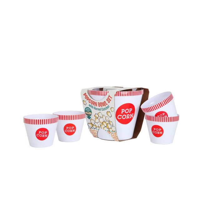 6 qt. 5Piece Red and White Popcorn Bowls with Kernel Catcher Set