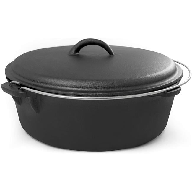 6 Quart Black Cast Iron Round Dutch Oven with Lid and Handle
