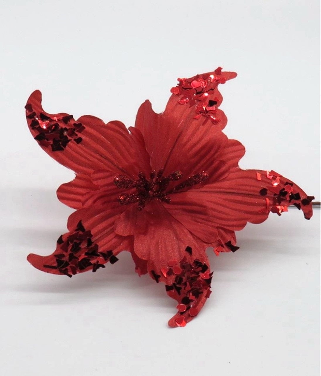 6” Red Velvet Glitter Edge Poinsettia Stem - Walmart.com