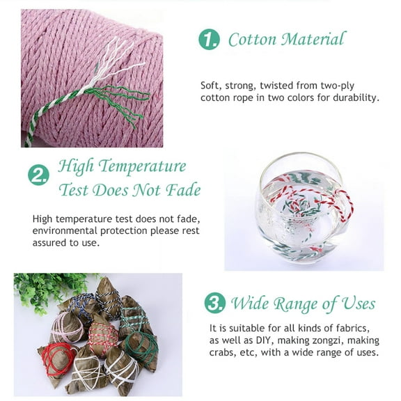 6 roll 100M Macrame 2-Ply Cotton Braid Thread with Spool Round Red 2mm 109.36 Yards(100m)/Roll