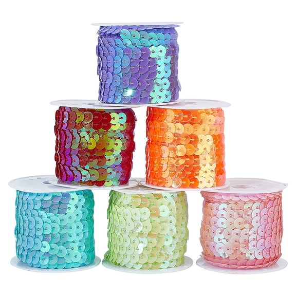 6 rolls 6 colors Eco-Friendly Plastic Paillette Beads Sequins Beads Ornament Accessories AB Color Flat Round Mixed Color 6mm 5m/roll