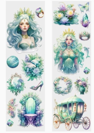 6 rolls - Dreamy Tale Series Washi Tape: Fantasy Girl Character Journaling Material Recycling Sticker