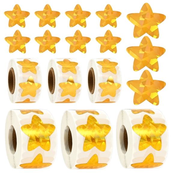 6 rolls Holographic Gold Star Stickers 2.5/3.8 cm Self Adhesive Sparkly Star Stickers Decoration for Classroom School Home Party