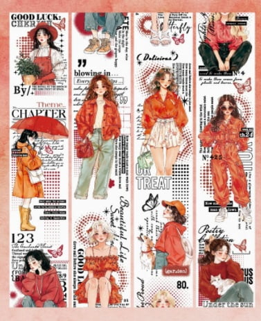 6 rolls - Washi tape, "Echoes of Life" series, retro character journaling, DIY landscaping materials, stickers.