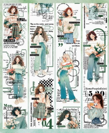 6 rolls - Washi tape, "Echoes of Life" series, retro character journaling, DIY landscaping materials, stickers.