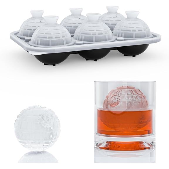 6-room 2.34 "3D Dead Planet Ice cube Tray with Funnel, Large Round Ice Hockey Molds Silicone Funny Shape Whisky Round Ice Tray for Refrigerating Whiskey, Cocktail, Bourbon, Brandy and Beverages