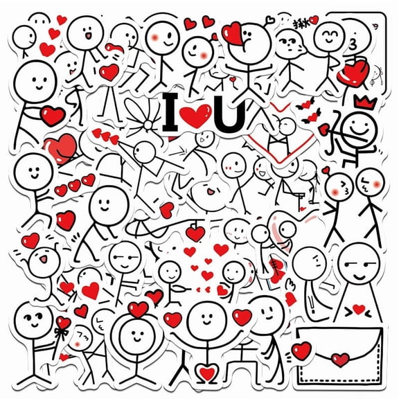 6 set Valentine's Day Theme Cartoon PVC Self-Adhesive Stickers for Water Bottles Laptop Luggage Cup Computer Mobile Phone Skateboard Guitar Stickers Decor Mixed color 30~60mm 50pcs/set