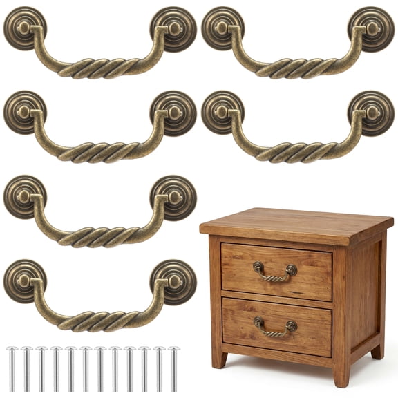 6 sets 4.17" Vintage Bail Pull Handle Hole Center Drawer Handle Zinc Alloy Decorative Cabinet Pull Drawer Pull Drop Pull for Kitchen Cabinet Bedside Cupboard Drawer