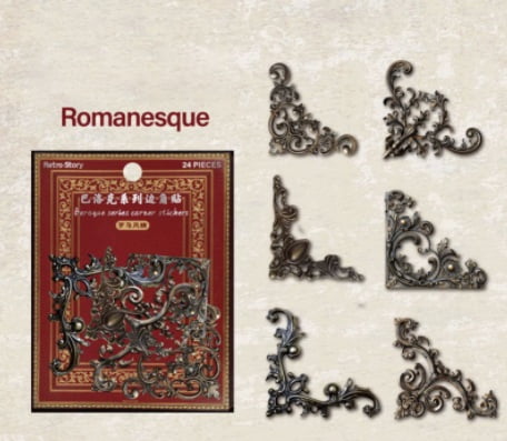 6 sets - Baroque series corner stickers, INS borders, DIY journaling materials, decorative stickers