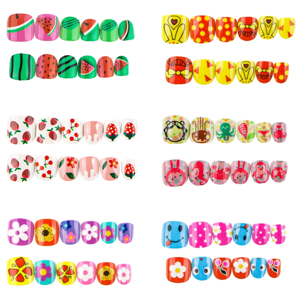 6 sets Fake Nails for Kids Full Cover Short False Nail for Kids Girls