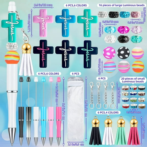 6 sets Jesus Beadable Pens Bulk Cross Silicone Beads for DIY Pen Making Kit Pen Bead for Women Office (Jesus)