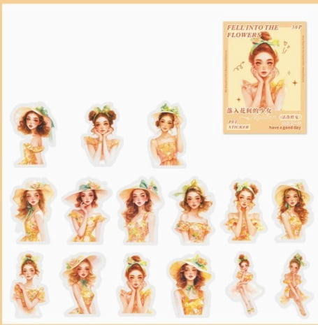 6 sets - Stickers falling among flowers, a girly series of fashionable girly journal decorations
