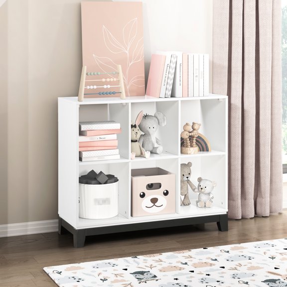 6-shelf Bookcase In White, Made Of Wood - For Bedroom & Living Room White Fits Appearance Enhancement