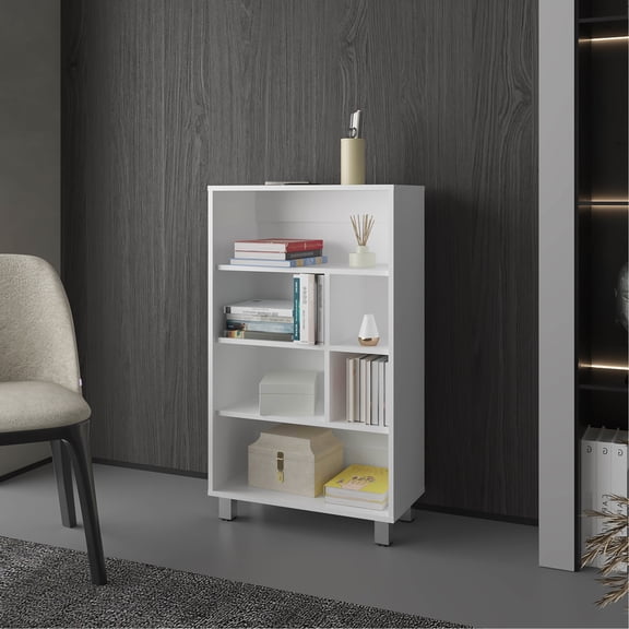 6-shelf Modern Bookcase In - White, Versatile For Home And Office White Storage Bookcase, Adding A Sophisticated Touch