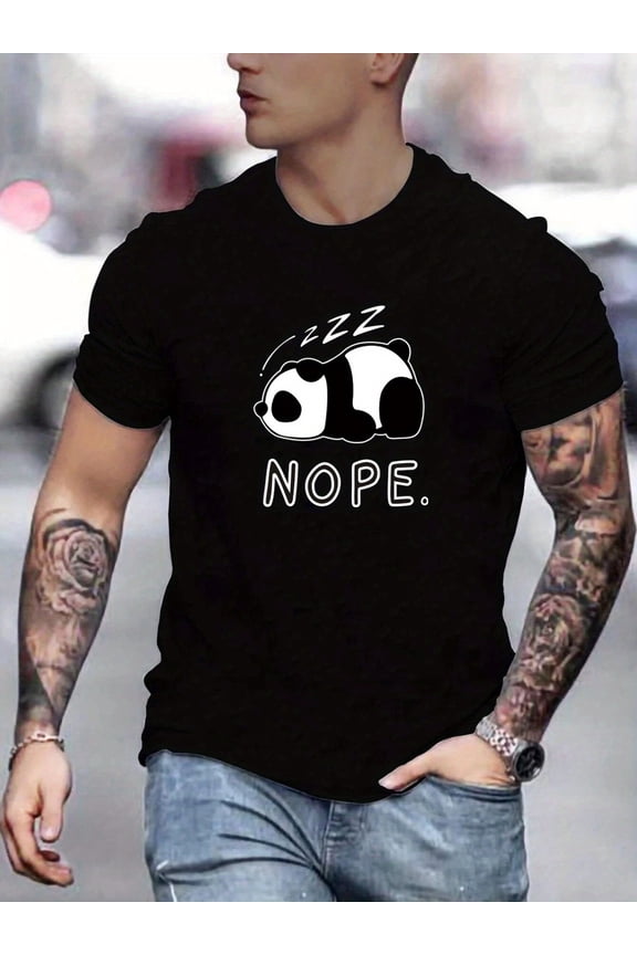 6 sizes to choose Nope Sleeping Panda Men'S Casual Slightly Stretch Crew Neck Graphic Tee Male Clothes For Summer
