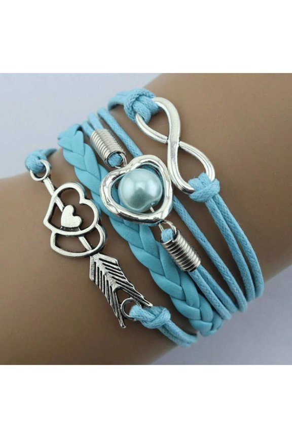 6 sky Blue Bracelet With Heart Arrow Infinity Charm And Simulated Pearl