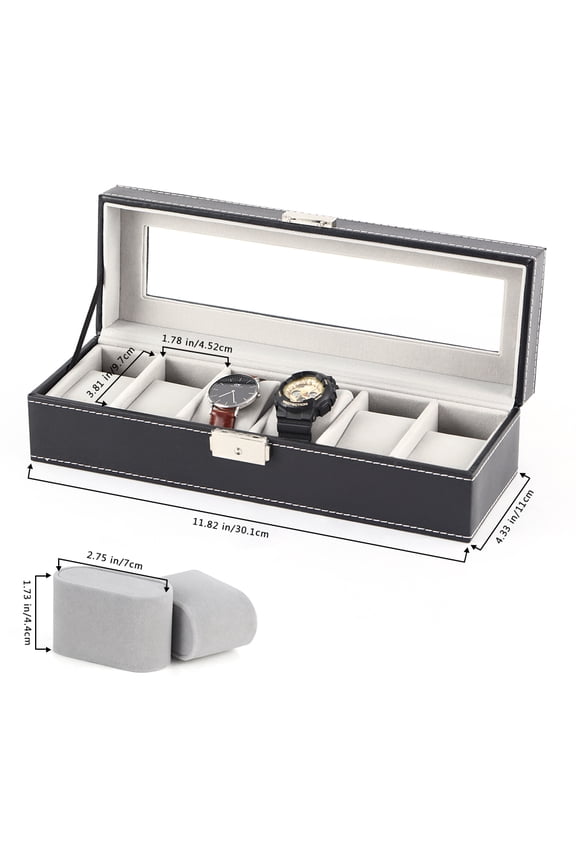 6-slot leather watch box, display box, storage box, glass jewelry storage