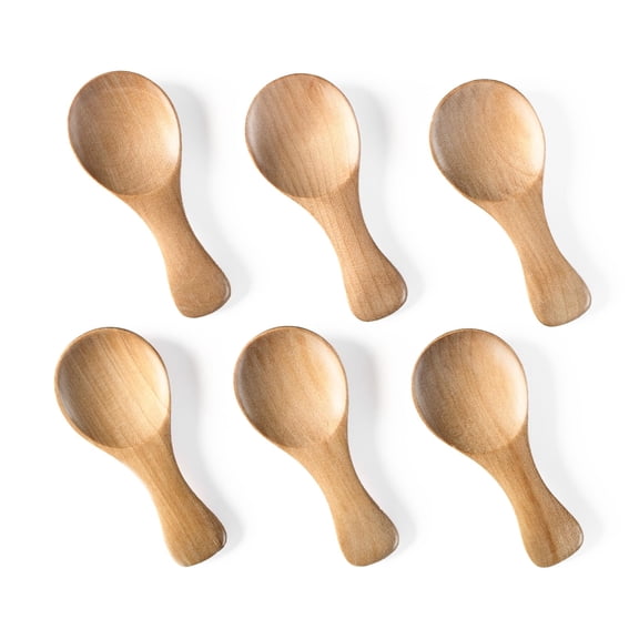 6 small wooden spoons, 3.2-inch small wooden spoons honey, light yellow mini wooden teaspoon snack ice cream jar spices condiment tea bath salt coffee candy jam mustard seasoning