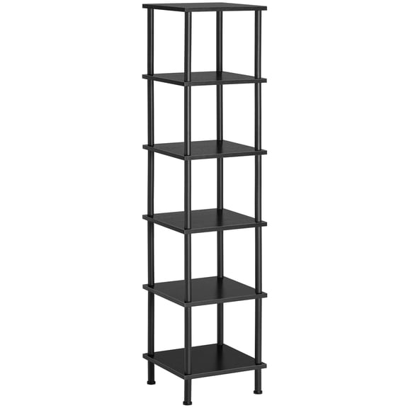 6-tier Corner Shelf  Square Rack Display Tall Storage Plant Stand Bookcase For Small Spaces Living Room Home Office Kitchen Black Bk55cj01