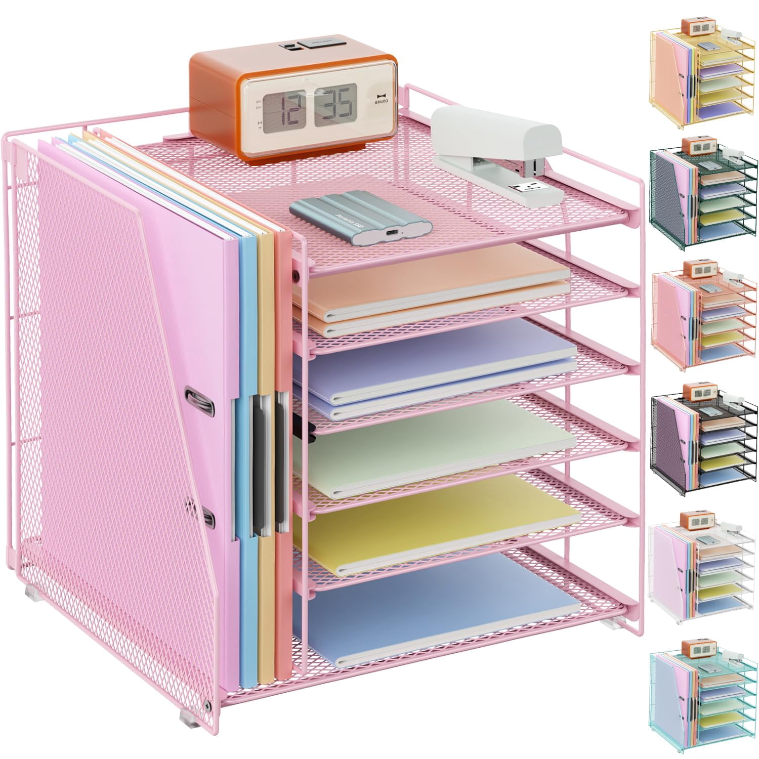 6-tier Paper Organizer With Magazine Holder  Desk Organizers And Accessories & Workspace File For Office Supplies Storag (pink 6-tier)