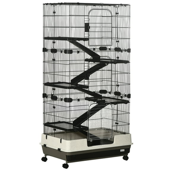 6-tier Platform Rolling Small Animal Rabbit Cage with a Large Living Space, Black