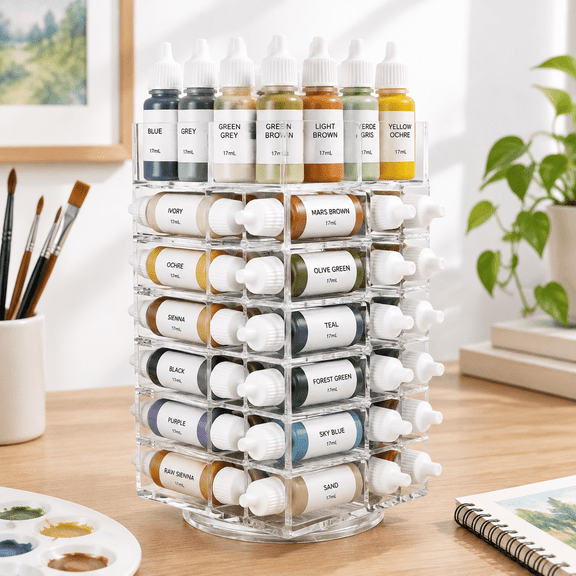 6-tier Rotating Craft Paint Bottle Storage Tower Holds 48 Bottles