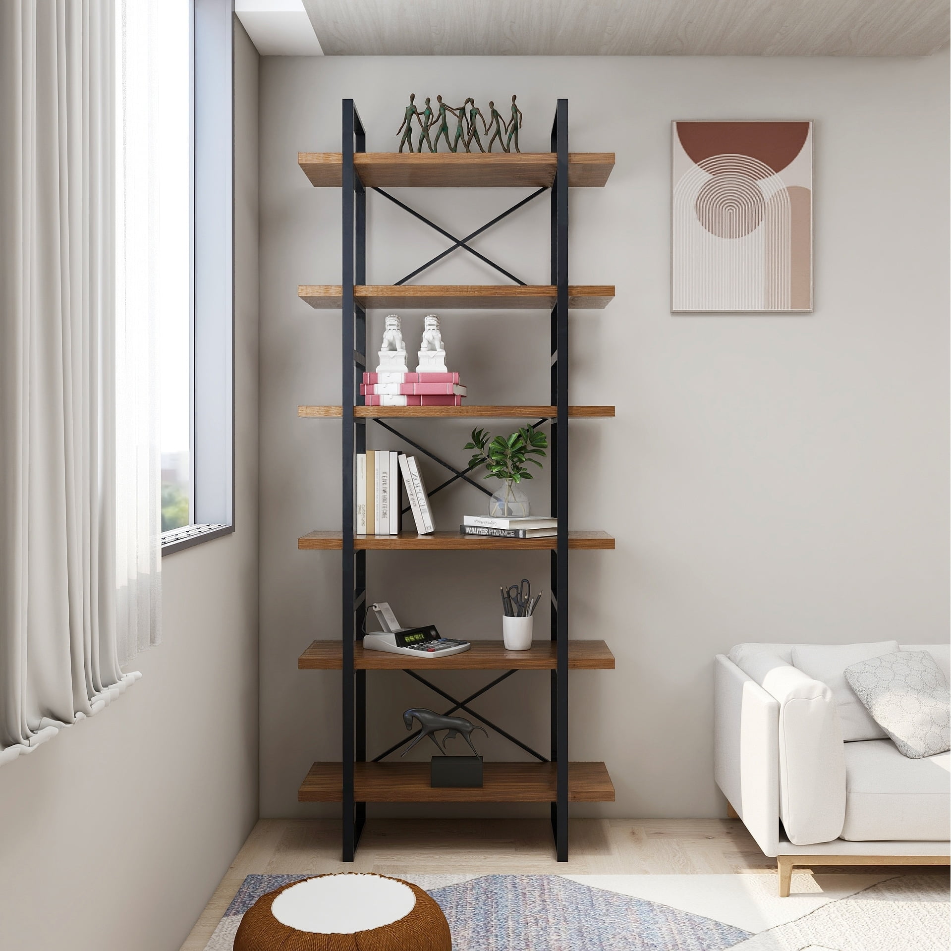 6-Tier Etagered Walnut Shelf Bookcase...