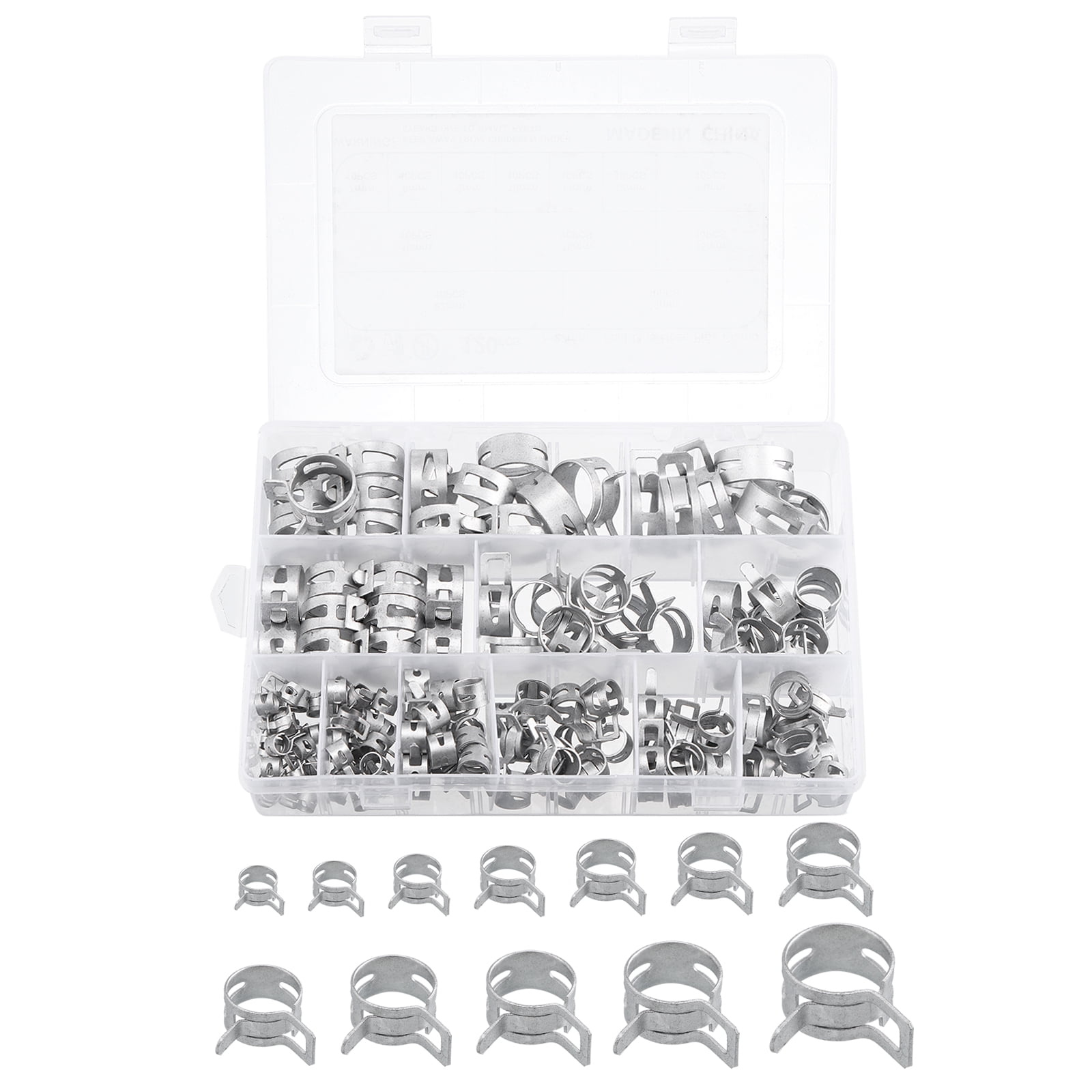 6 to 25mm 12 Size Spring Band Type Action Fuel/Silicone Vacuum Hose Pipe Clamp Assortment Kits, 1 Set