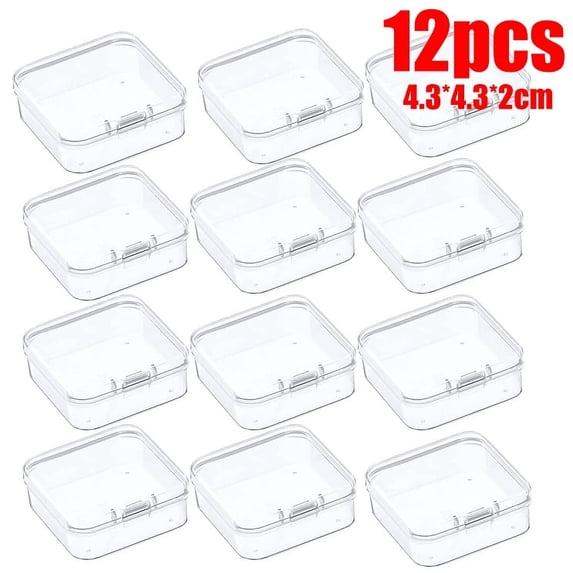 6 to 48Pcs Plastic Clear Small Containers Square Bead Storage Box Beads Jewelry Crafts Board Game Pieces Organization Wholesale A-12pcs