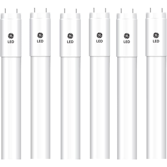 (6 tubes) GE 35911 Closet and Laundry LED T8 Linear Bulb, 48 inches, 15-Watt, cool white 5000K, Plug and Play Type A, Replaces 32W T8 Fluorescent Lamp