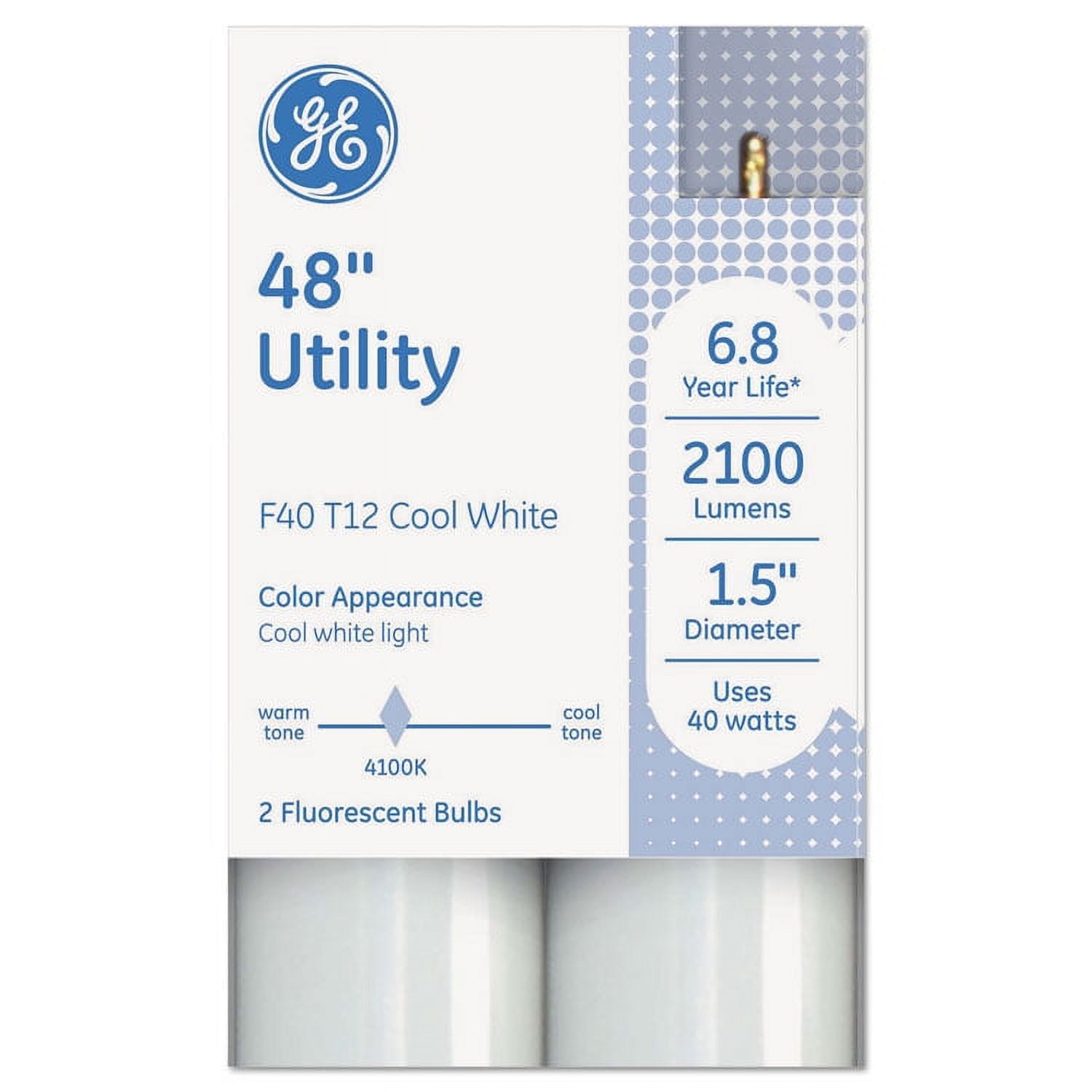 GE 40W T12 Fluorescent Utility Bulbs, 48 Inch, 2100 Lumens, 4100K Cool ...