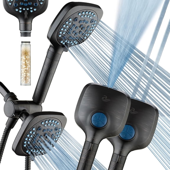 6-way High 82 Mode Filtered Showerhead Combo - Handheld Shower Filters Chlorine to Dry , Revive Hair - Dual Power Wash Cleans Tub, Tile, Pets - Hard Water Softener, ORB