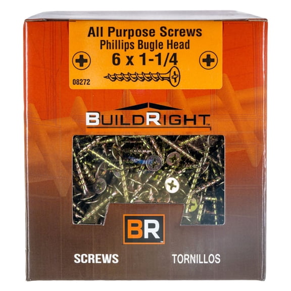 #6 x 1-1/4" Zinc Plated Steel Coarse Thread Phillips Bugle Head All Purpose Screws MMSBS-031