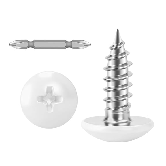 #6 x 1/2" Truss Head Fast Self Tapping Screws Sheet Metal Wood Screws, 304 Stainless Steel 18-8, White Head, Screwdriver Bit Included, 100 PCS