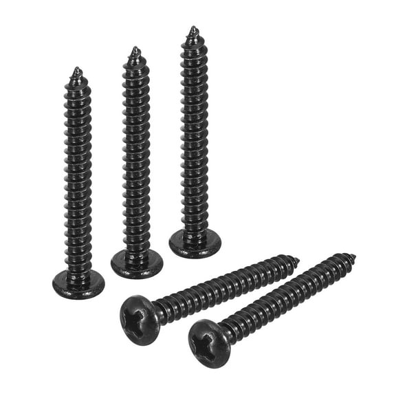 #6 x 1-3/16" Phillips Pan Head Self-tapping Screw, 50pcs - 304 Stainless Steel Round Head Wood Screw (Black)