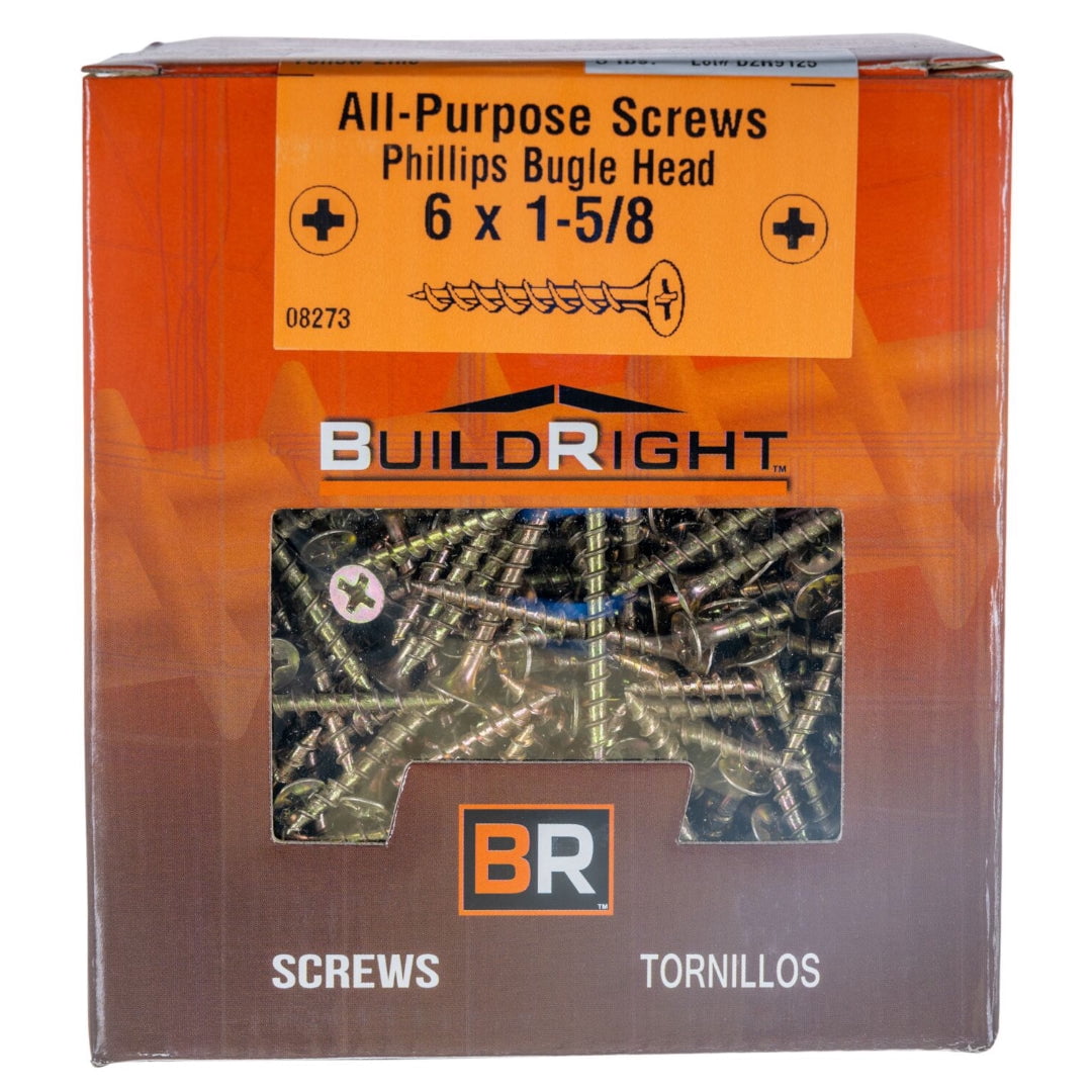 #6 x 1-5/8" Zinc Plated Steel Coarse Thread Phillips Bugle Head All Purpose Screws MMSBS-037