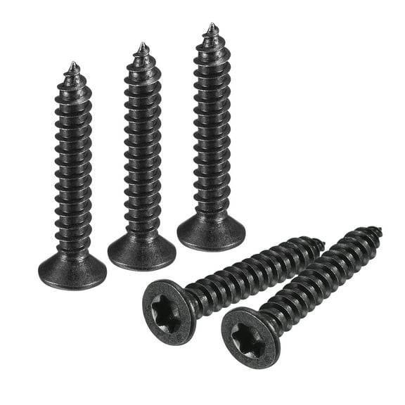 #6 x 1-inch Flat Head Torx/Star Wood Screws, 50 Pcs 304 Stainless Steel, Full Threaded, Black Coated, Fit T10 Bit