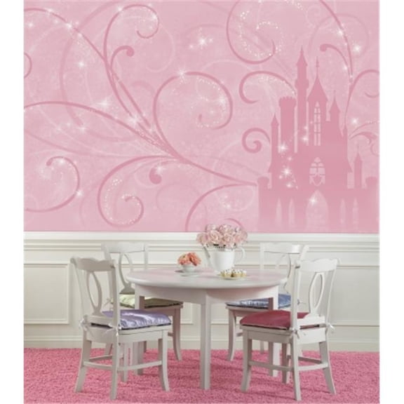 6 x 10.5 ft. Princess Scroll Castle Chair Rail Prepasted Mural - Ultra Strippable